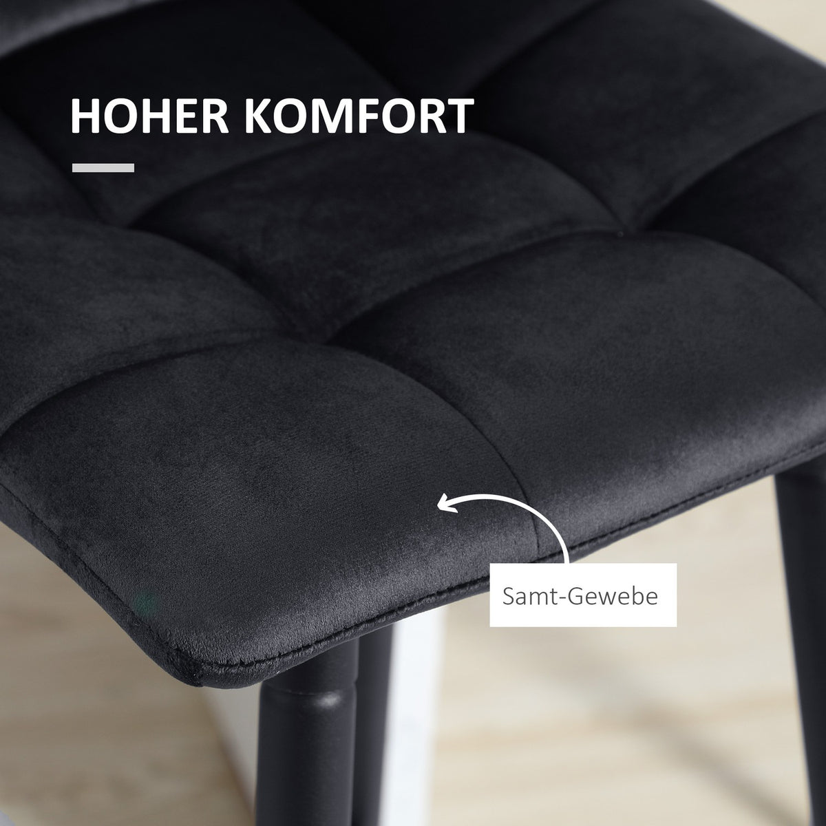 Set of 2 bar stools bistro stools with footrest velvet cover kitchen chair counter stool set steel legs black 42x47x105cm for living room dining room