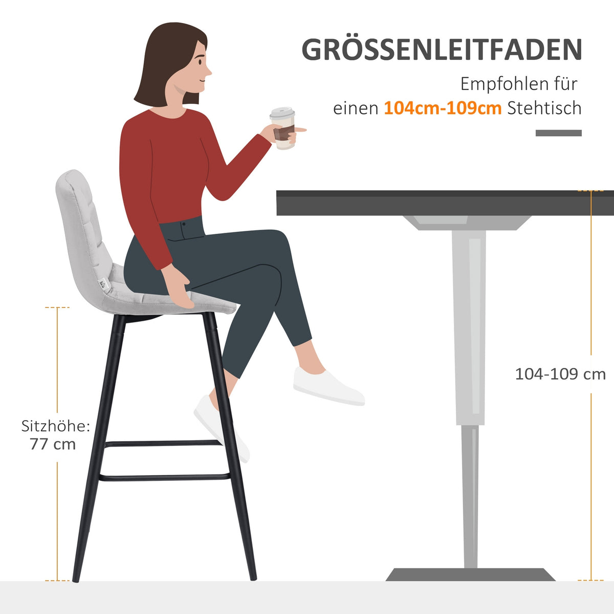 Set of 2 bar stools bistro stools with footrest velvet cover kitchen chair counter stool set steel legs light gray 42x47x105cm for living room