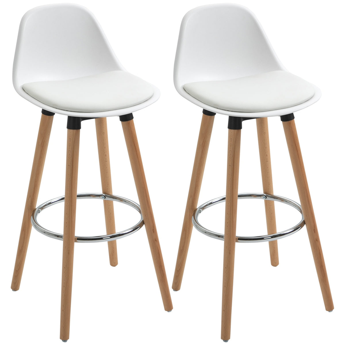Set of 2 bar stools kitchen stools bar chair with footrests faux leather white 38.5 x 42.5 x 91 cm for dining room kitchen