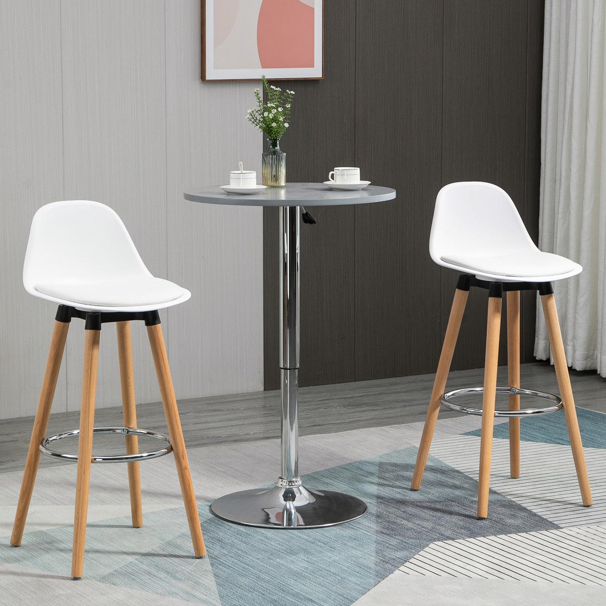 Set of 2 bar stools kitchen stools bar chair with footrests faux leather white 38.5 x 42.5 x 91 cm for dining room kitchen