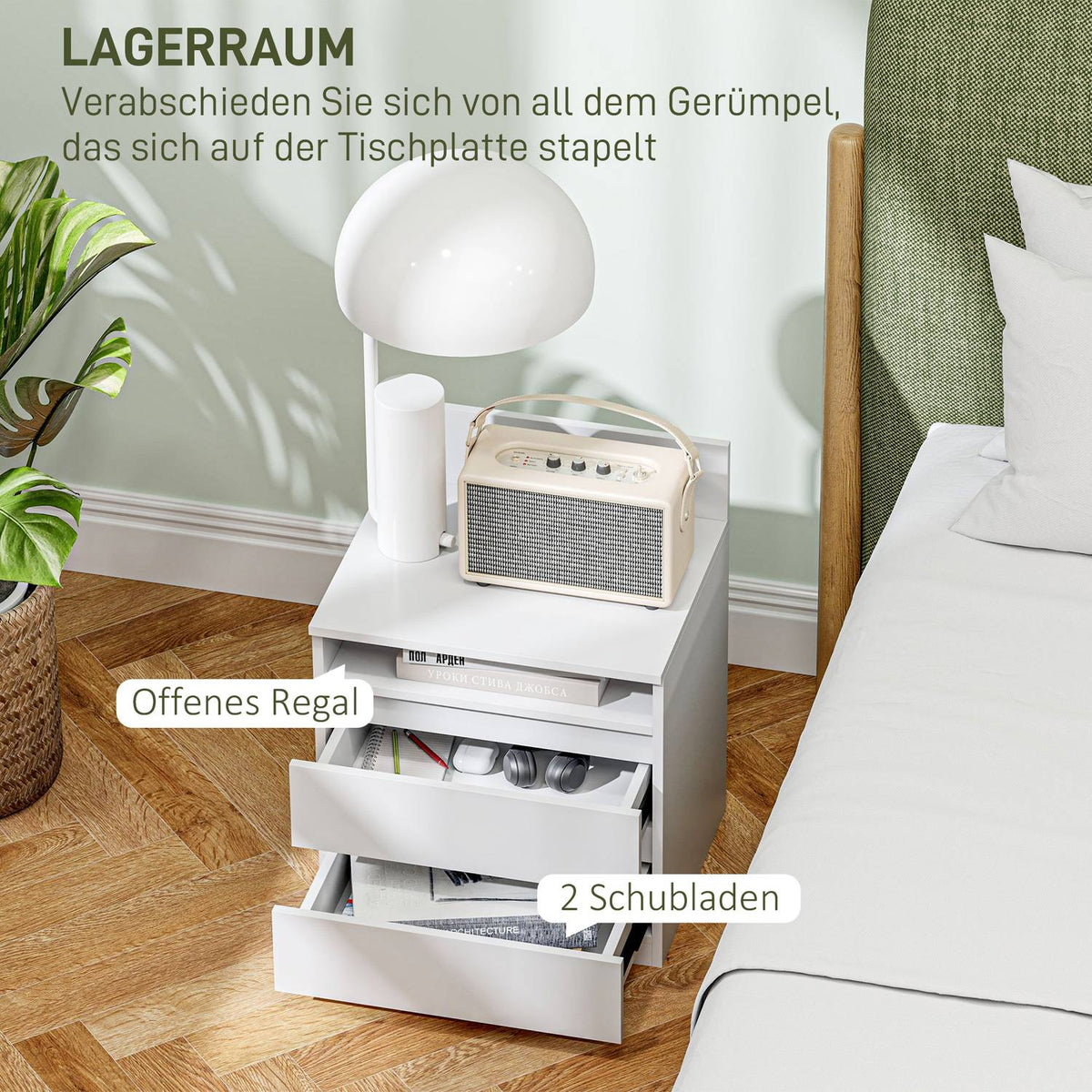 Set of 2 bedside tables with 2 drawers, side table, nightstand with shelf, nightstand for bedroom, living room, approx. 40 x 32 x 50 cm, white