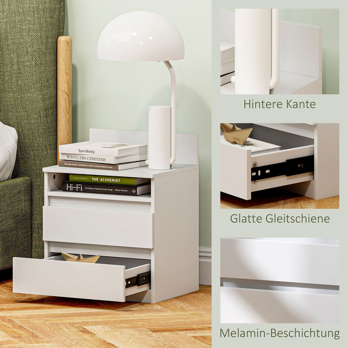 Set of 2 bedside tables with 2 drawers, side table, nightstand with shelf, nightstand for bedroom, living room, approx. 40 x 32 x 50 cm, white