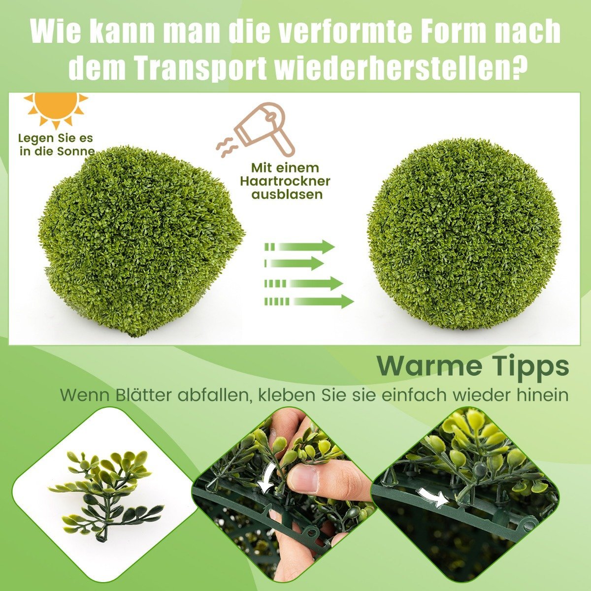 Set of 2 boxwood balls, 39 cm boxwood balls, UV-resistant, decorative ball plants for the home