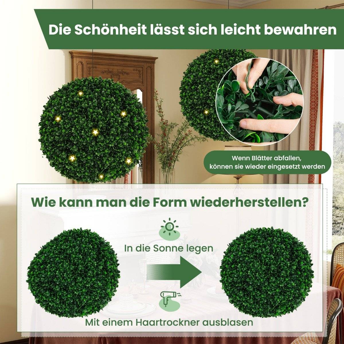 Set of 2 boxwood balls 52 cm boxwood balls UV-resistant topiary artificial plant dark green