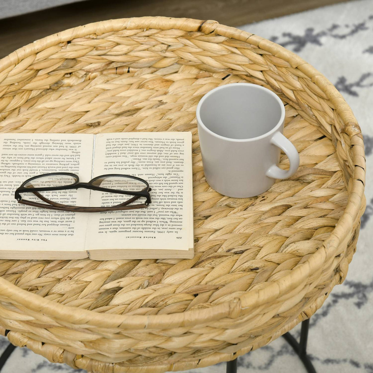 Set of 2 coffee tables, side tables, boho style coffee table, water hyacinth nesting table, sofa table for living room, steel, natural