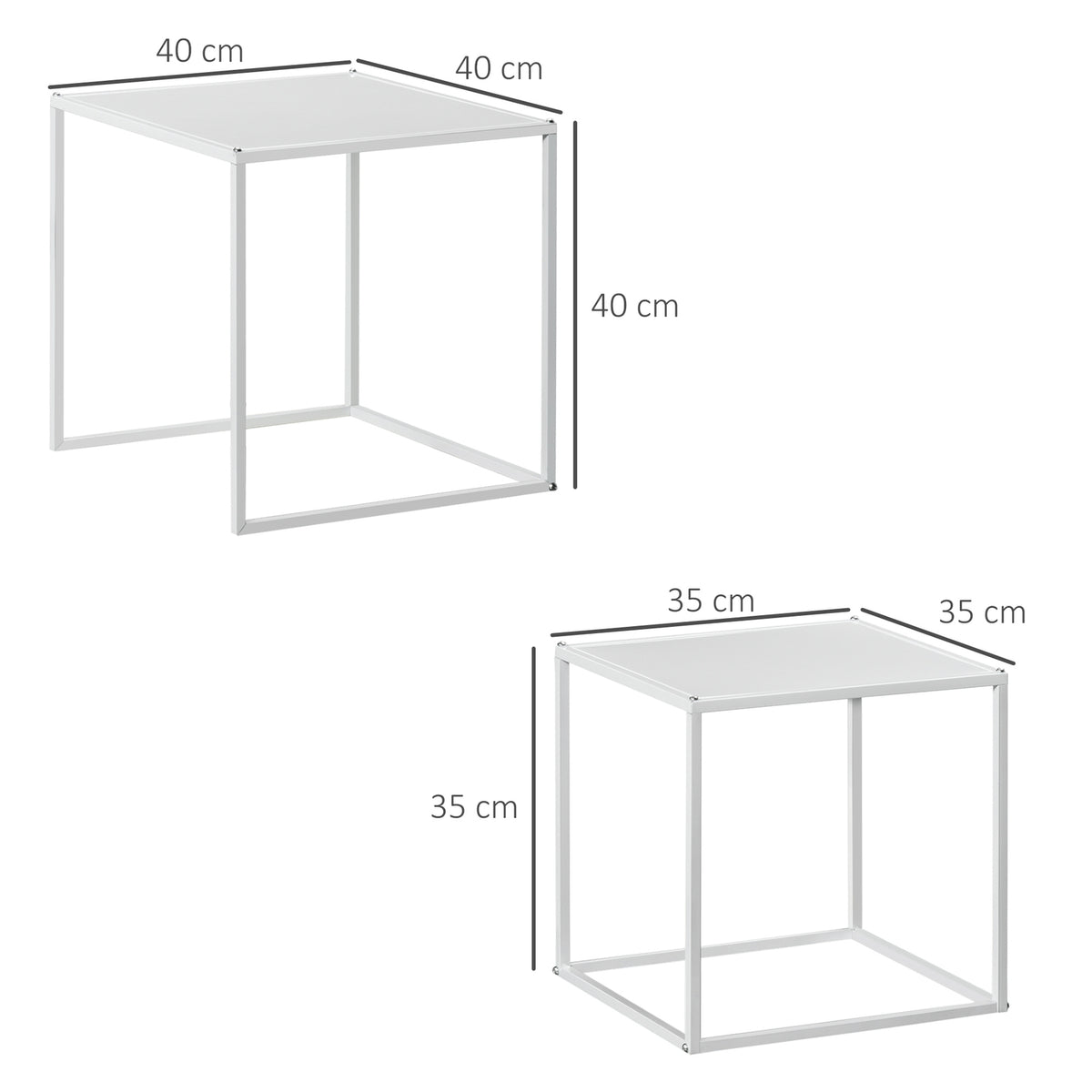 Set of 2 coffee tables, square side tables, coffee table with steel frame, sofa table in a modern design, for living room, load capacity up to 10 kg, white