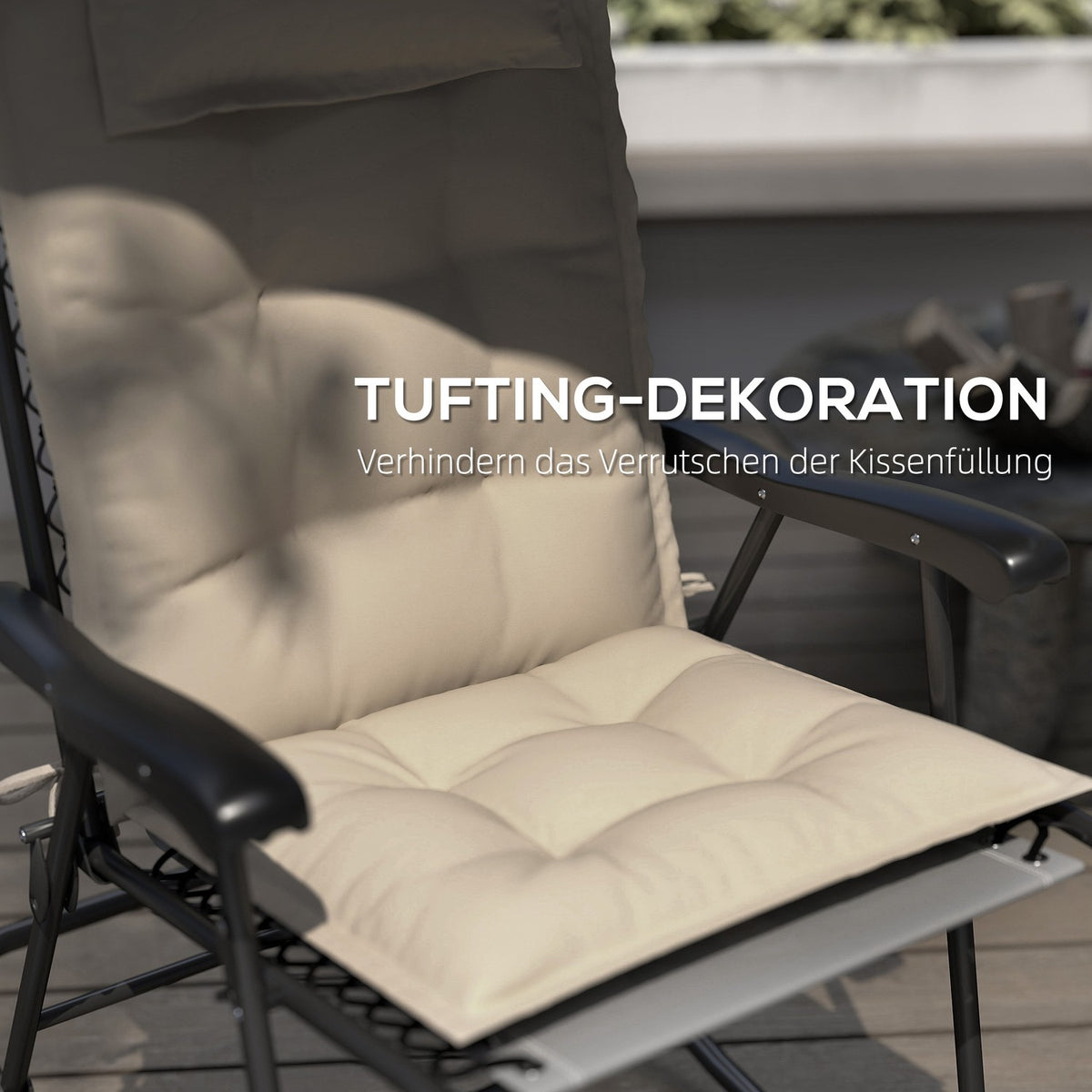 Set of 2 cushions for sun loungers, water-repellent lounger cushions for garden loungers, upholstered cushions for beach loungers, deck chair cushions, cushions for garden furniture cushions, 50 x 116 x 5 cm, beige