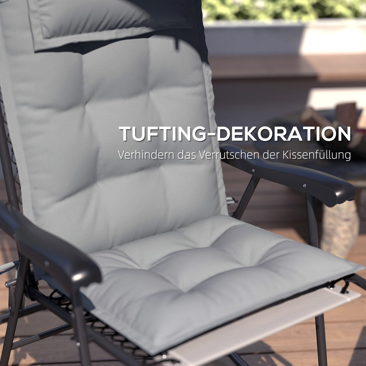 Set of 2 cushions for sun loungers, water-repellent lounger cushions for garden loungers, upholstered cushions for beach loungers, deck chair cushions, cushions for garden furniture cushions, 50 x 116 x 5 cm, light gray