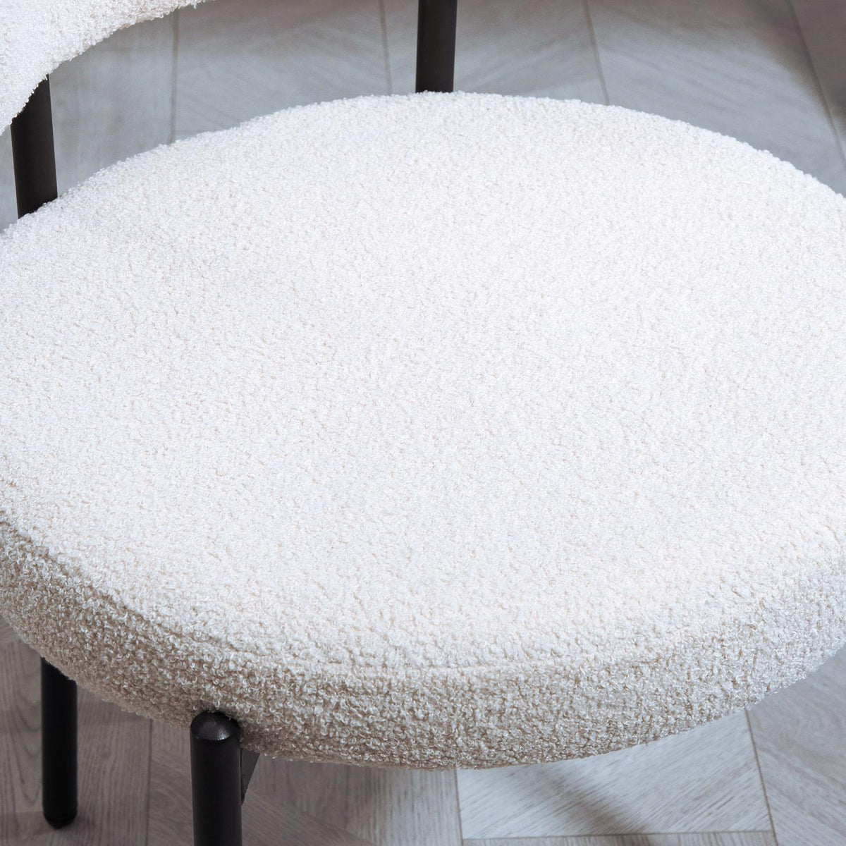 Set of 2 dining chairs, fleece upholstered, chairs with upholstered seats, metal legs, cream white