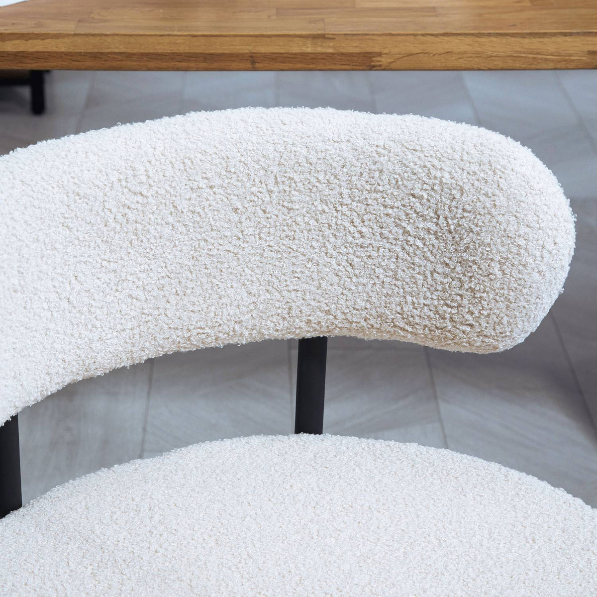 Set of 2 dining chairs, fleece upholstered, chairs with upholstered seats, metal legs, cream white