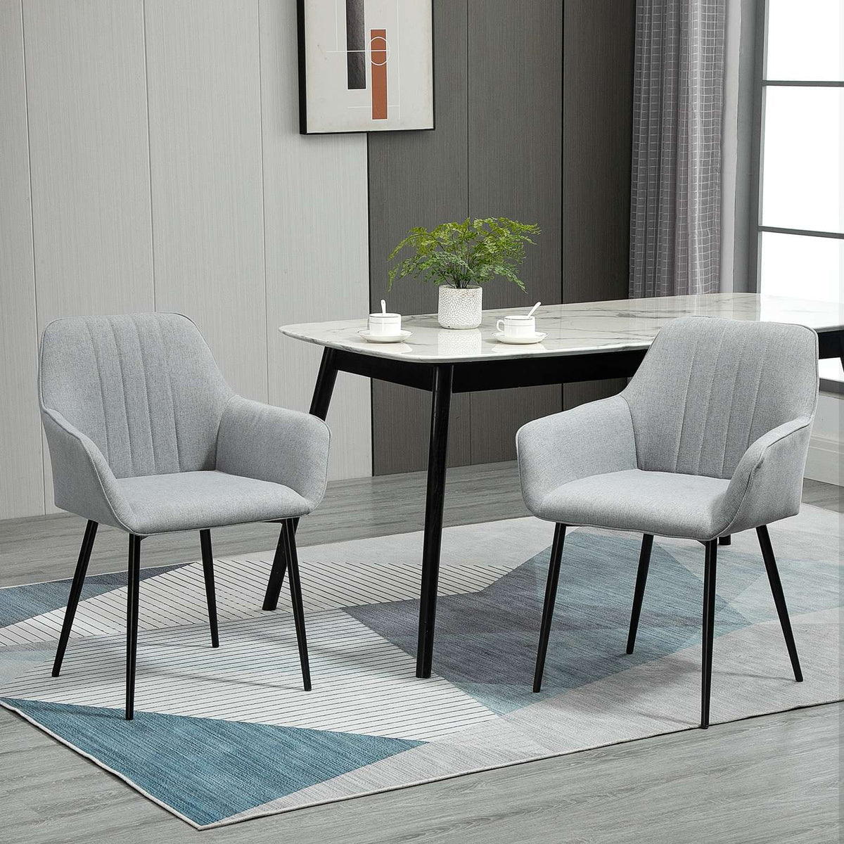 Set of 2 dining room chairs, upholstered chairs with breathable linen cover, for living room/kitchen, light gray, 59.5x56.5x81cm
