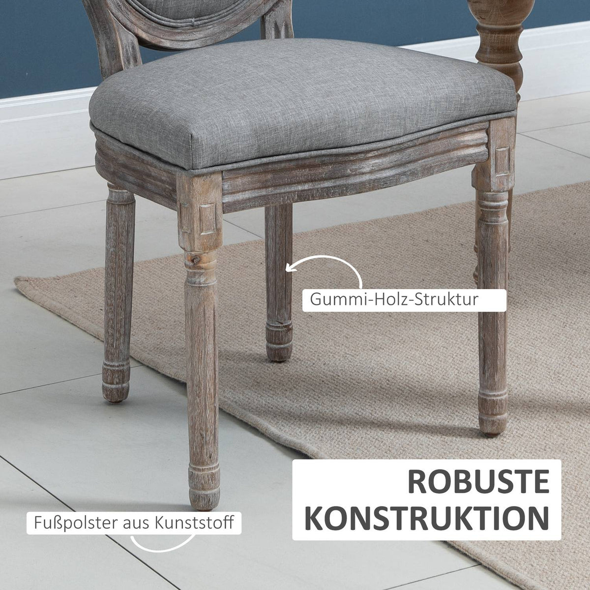 Set of 2 dining room chairs, upholstered chairs with breathable linen cover, living room chair in retro style, rubber wood, gray, 50 x 54.5 x 97 cm