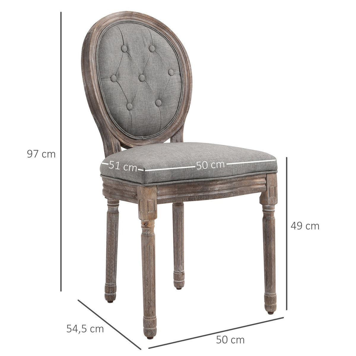 Set of 2 dining room chairs, upholstered chairs with breathable linen cover, living room chair in retro style, rubber wood, gray, 50 x 54.5 x 97 cm