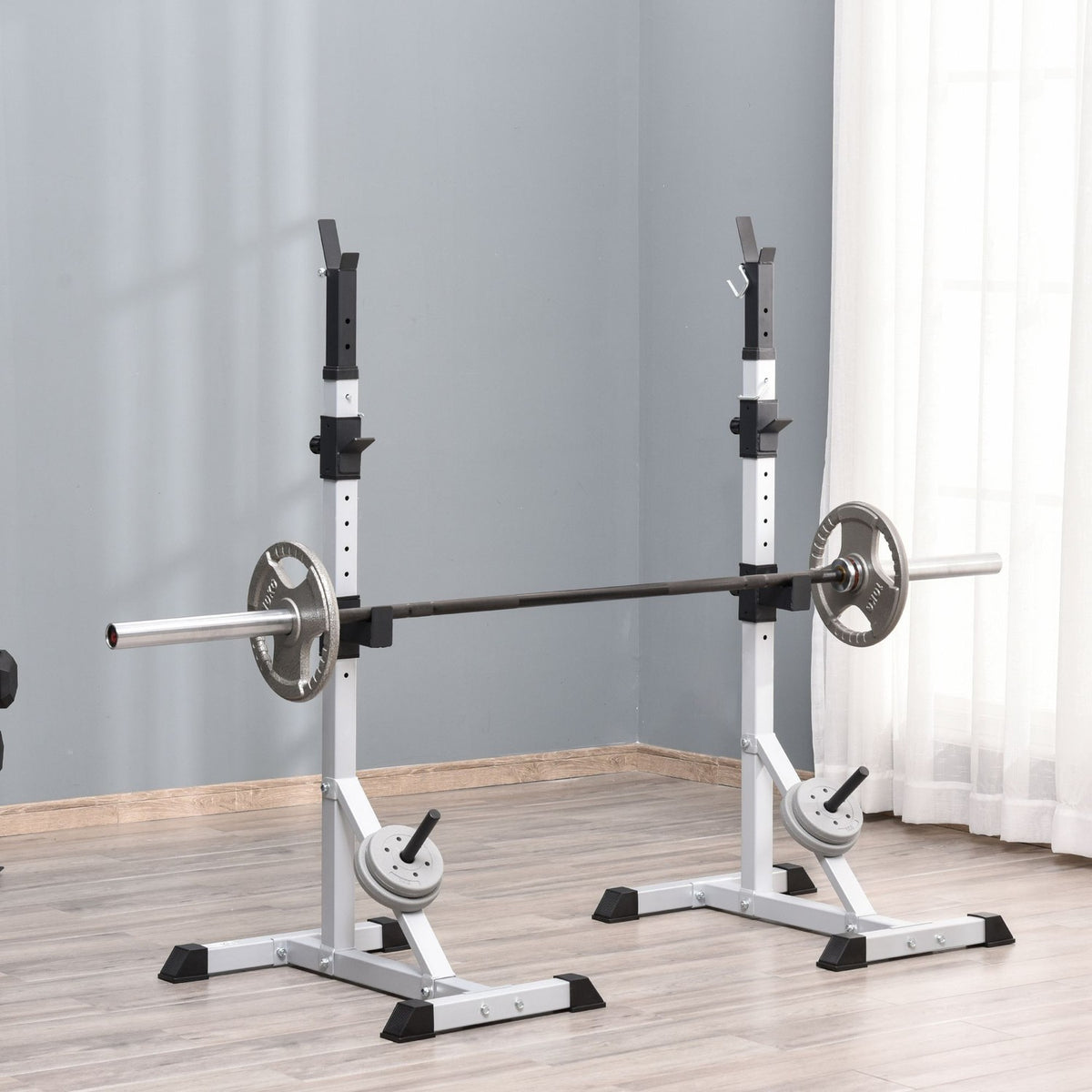 Set of 2 dumbbell stands, 3 levels, height adjustable, dumbbell rack made of steel, barbell rack, loadable up to 200 kg, squat rack, barbell stand, weight plate stand for strength training
