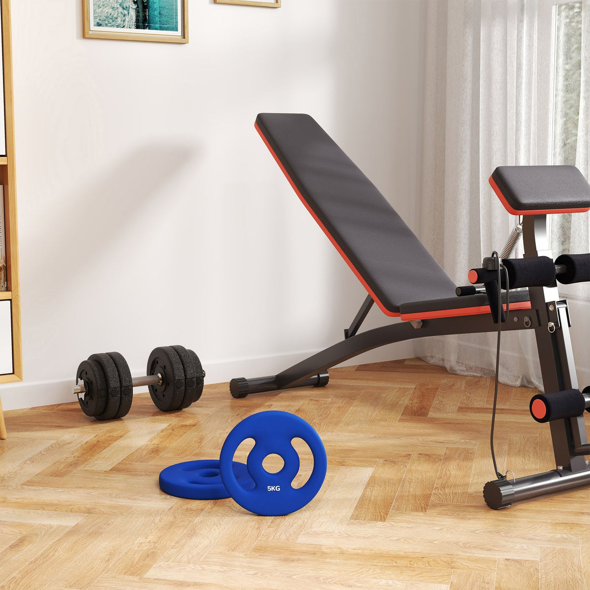 Set of 2 dumbbell weights, 2 x 5 kg weights, weight plates set, weight plates for 2.5 cm dumbbell bar, Ø 30 mm bore, blue