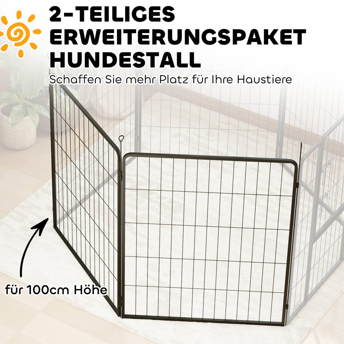 Set of 2 extension 2 dog fence panels for outdoor enclosures, 80 x 100 cm steel puppy fence, for small to large dogs black