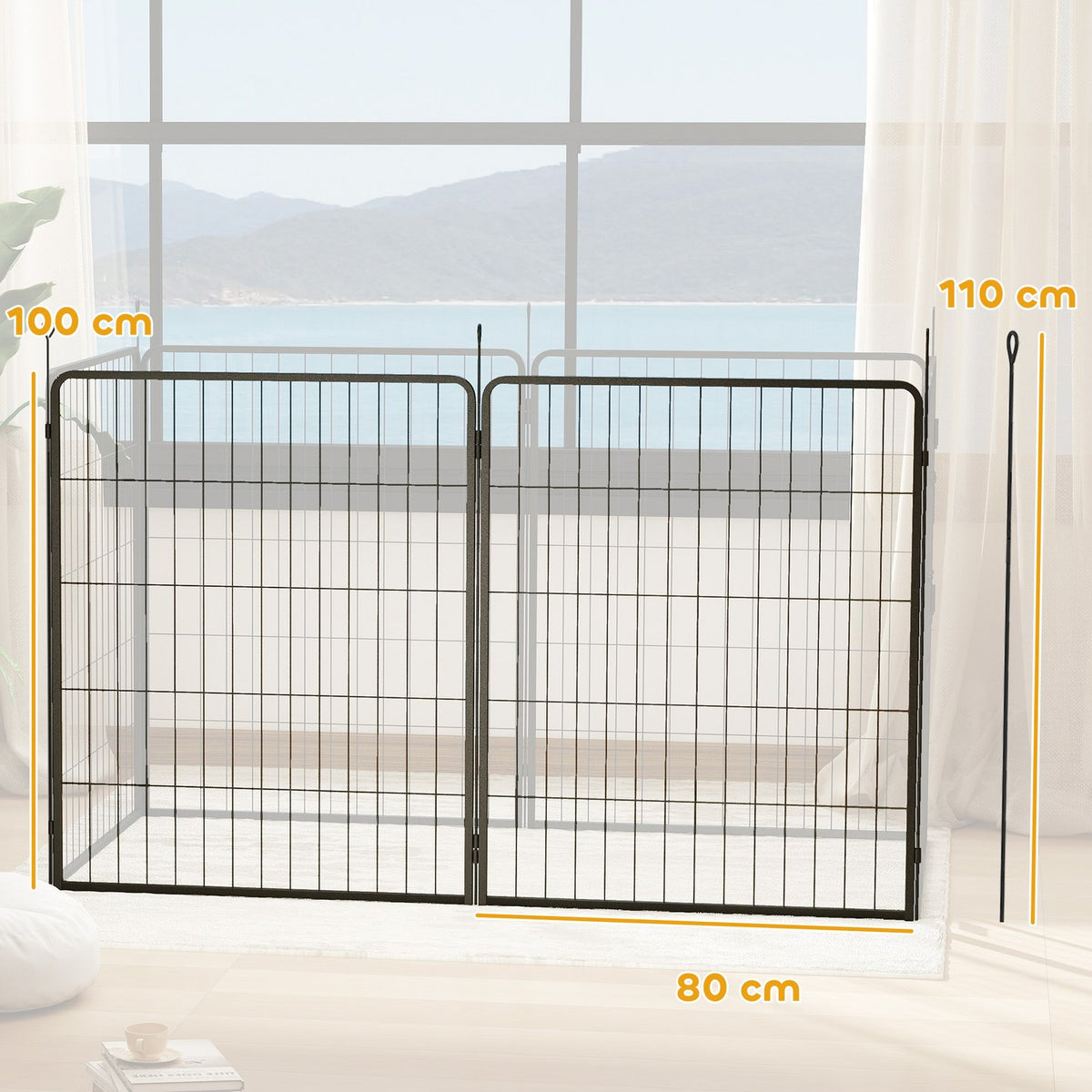 Set of 2 extension 2 dog fence panels for outdoor enclosures, 80 x 100 cm steel puppy fence, for small to large dogs black