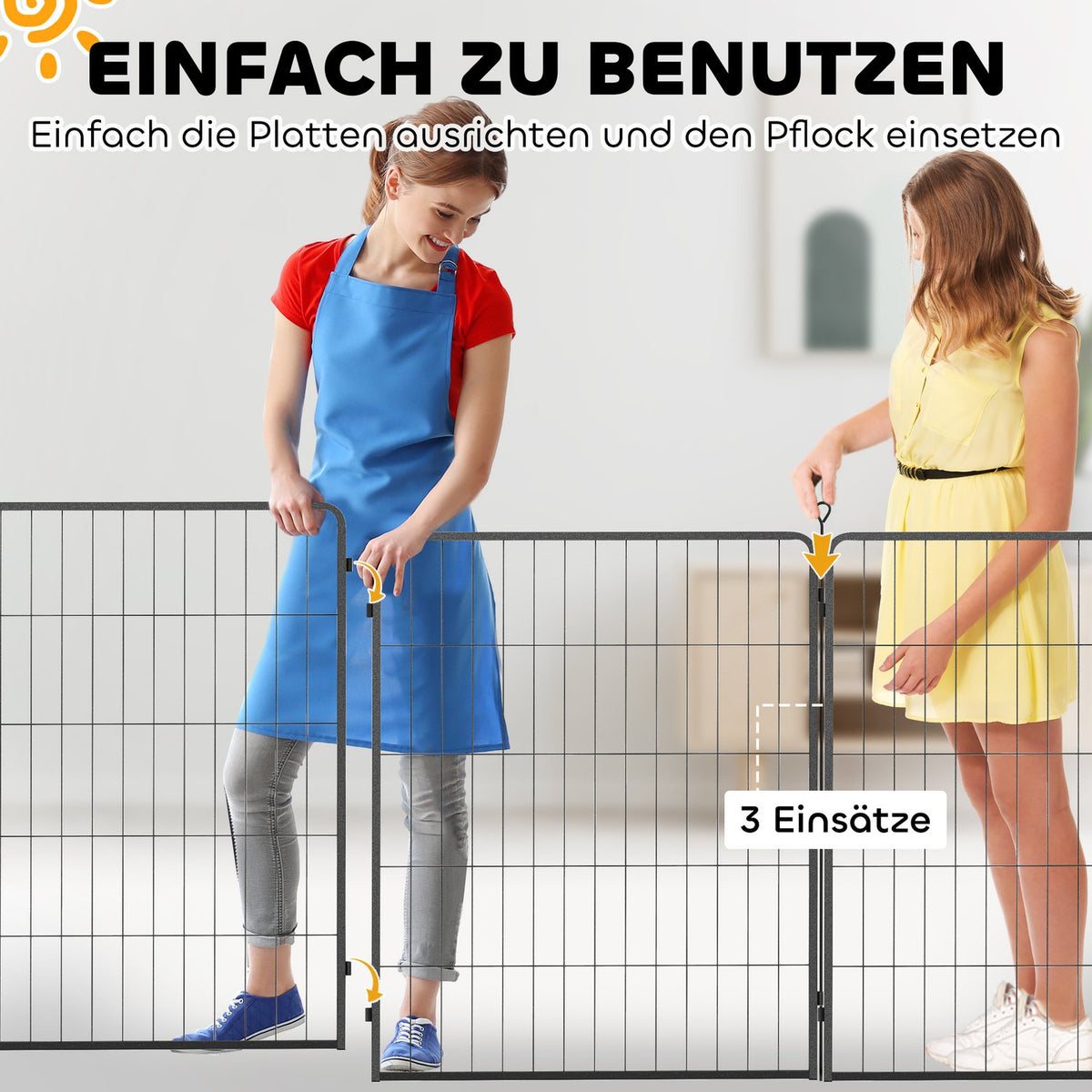Set of 2 extension 2 dog fence panels for outdoor enclosures, 80 x 100 cm steel puppy fence, for small to large dogs black