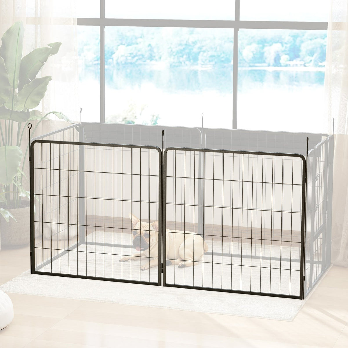 Set of 2 extension 2 dog fence panels for outdoor enclosures, 80 x 80 cm steel puppy fence, for small and medium dogs black