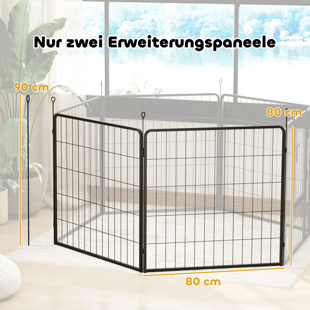 Set of 2 extension 2 dog fence panels for outdoor enclosures, 80 x 80 cm steel puppy fence, for small and medium dogs black
