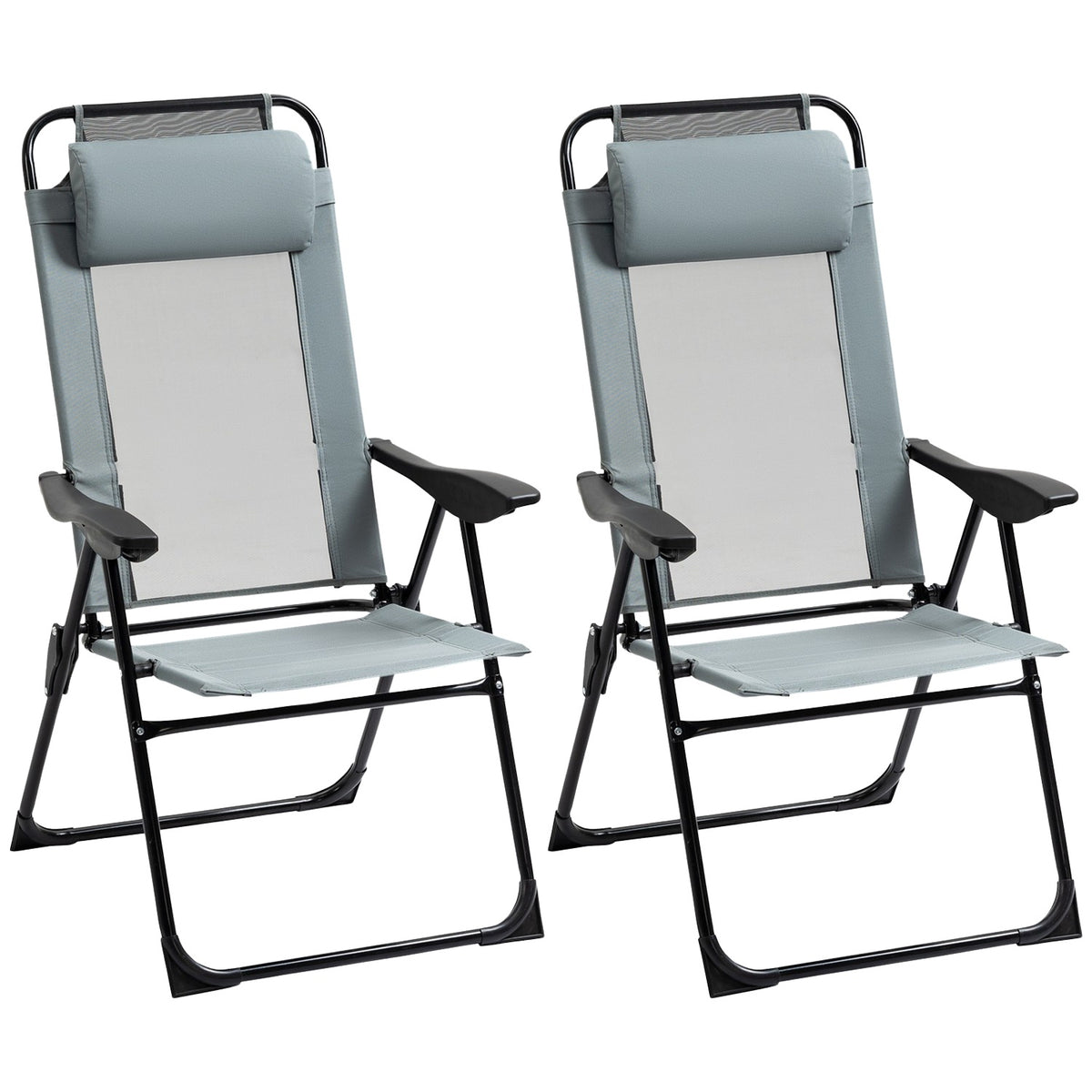 Set of 2 folding garden chairs with adjustable backrest and armrest, camping chair can hold up to 120 kg for garden and balcony