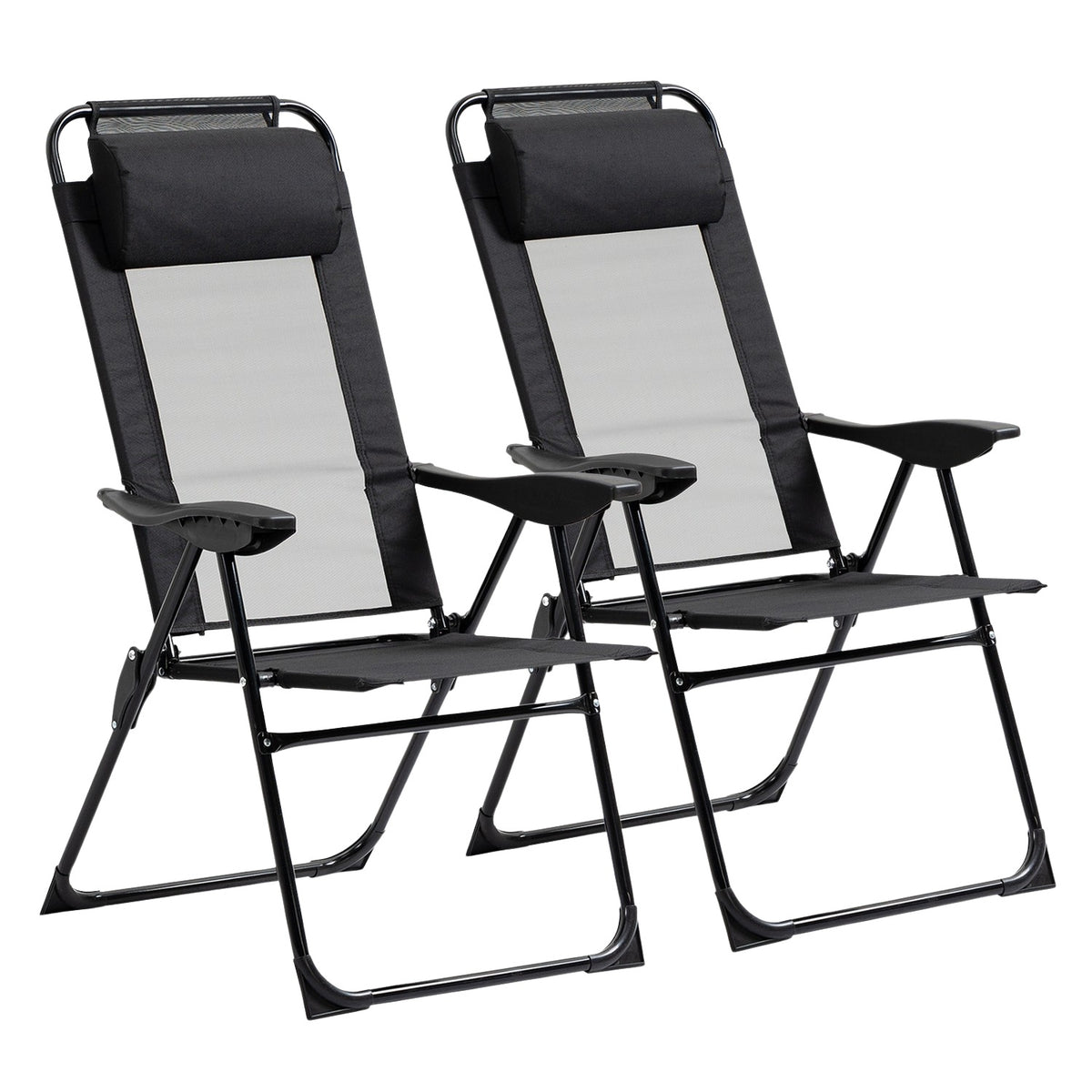 Set of 2 folding garden chairs with adjustable backrest and armrest, camping chair with a load capacity of up to 120 kg for garden and balcony
