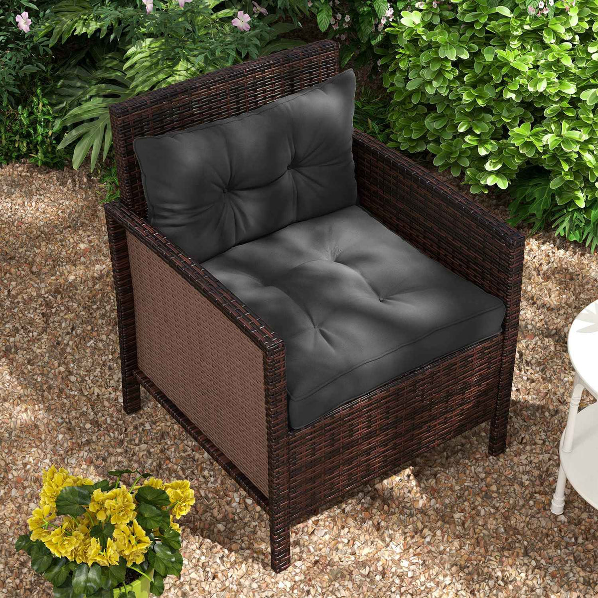 Set of 2 garden chair cushions seat cushions with 10 cm padding for rattan and garden furniture, polyester, dark gray