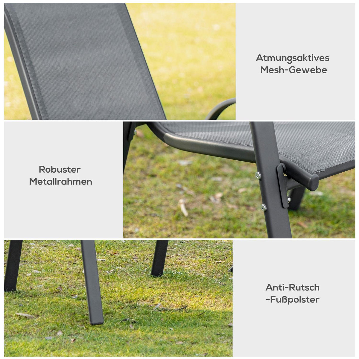 Set of 2 garden chairs stacking chairs with armrests metal mesh fabric gray 70x54x90cm for patio and garden furniture