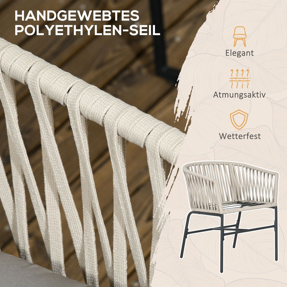 Set of 2 garden chairs with cushions, boho style garden chairs, metal frame, for balcony & terrace