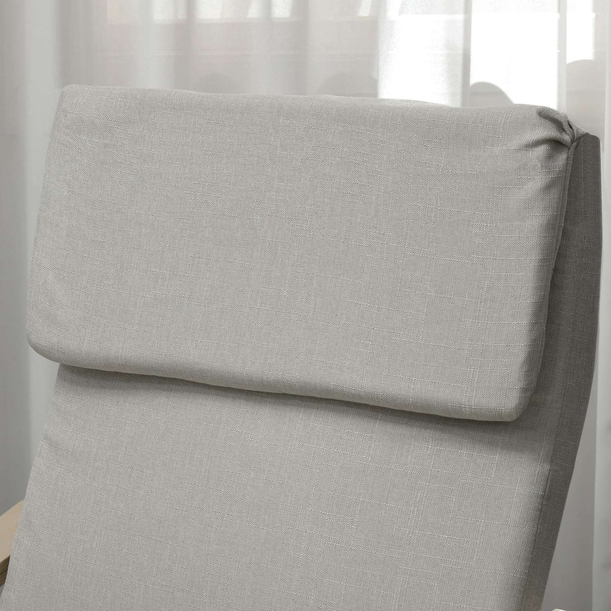 Set of 2 lounge chairs with stool, with armrest, headrest, linen cover, foot pad, polyester, eucalyptus, 66.5 x 80 x 99 cm, light gray
