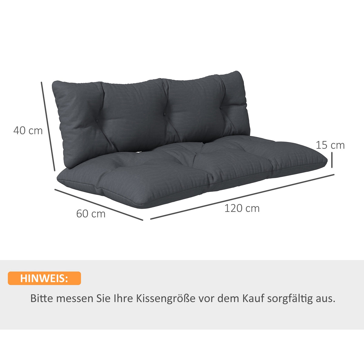 Set of 2 pallet cushions, seat cushions with UV protection, bench cushion for garden bench, upholstered cushion dark gray, comfortable for outdoor use