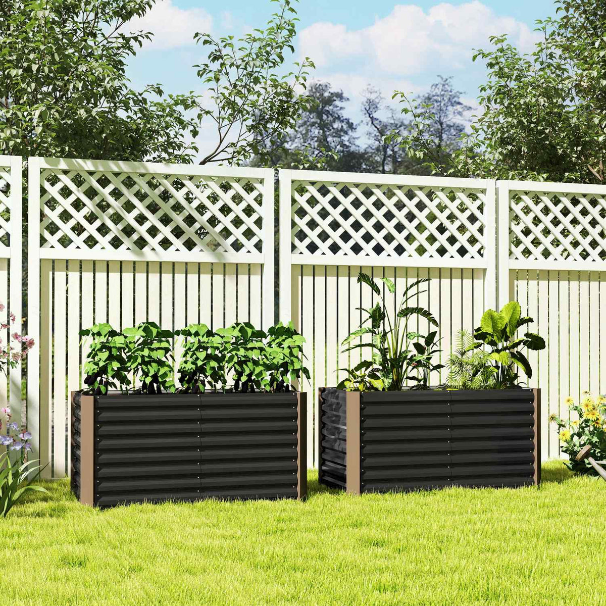 Set of 2 raised bed flower beds, weather-resistant, plant bed, cold frame, garden bed, plant pot, plant box made of galvanized steel, flower box for patio and garden, 120 x 60 x 60 cm
