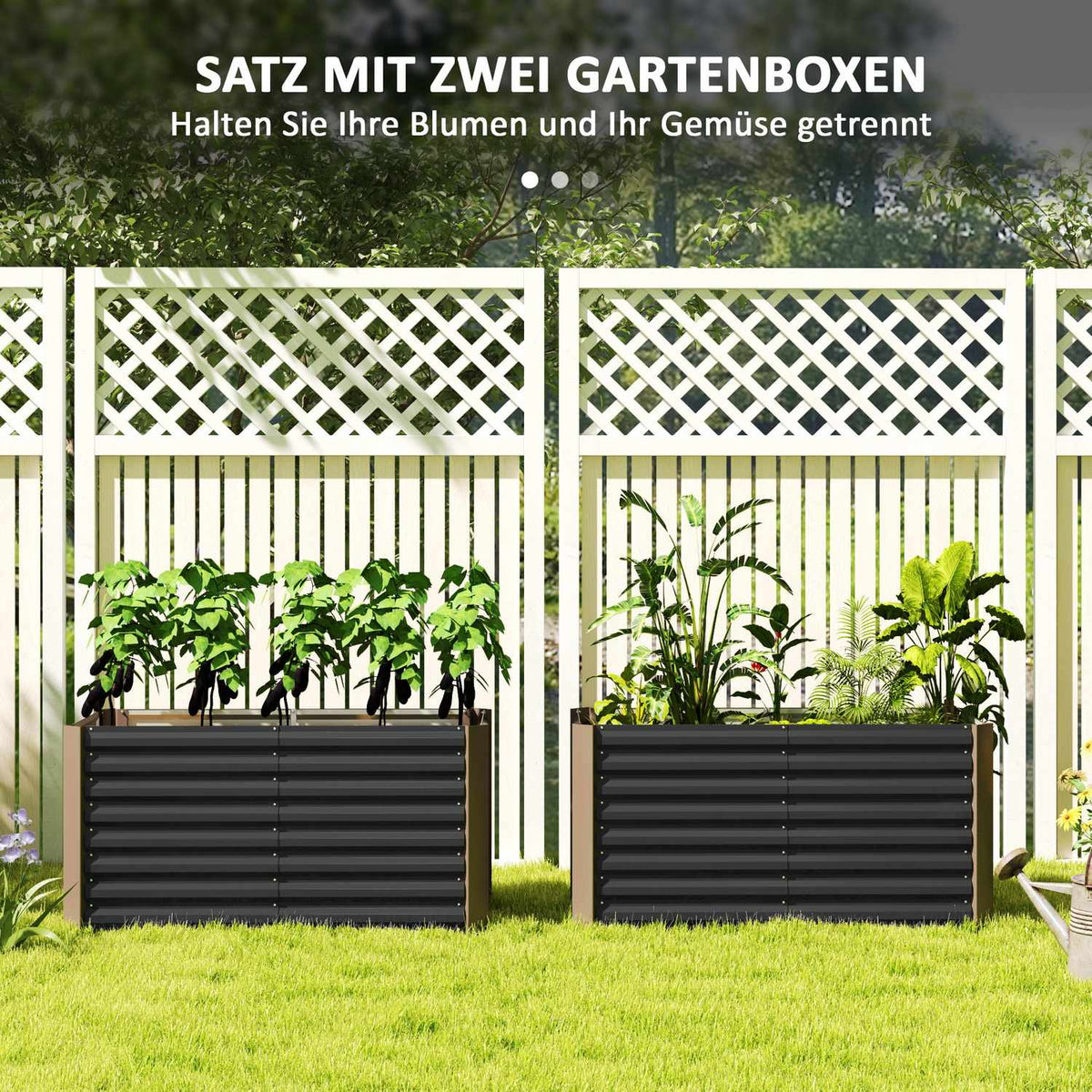 Set of 2 raised bed flower beds, weather-resistant, plant bed, cold frame, garden bed, plant pot, plant box made of galvanized steel, flower box for patio and garden, 120 x 60 x 60 cm