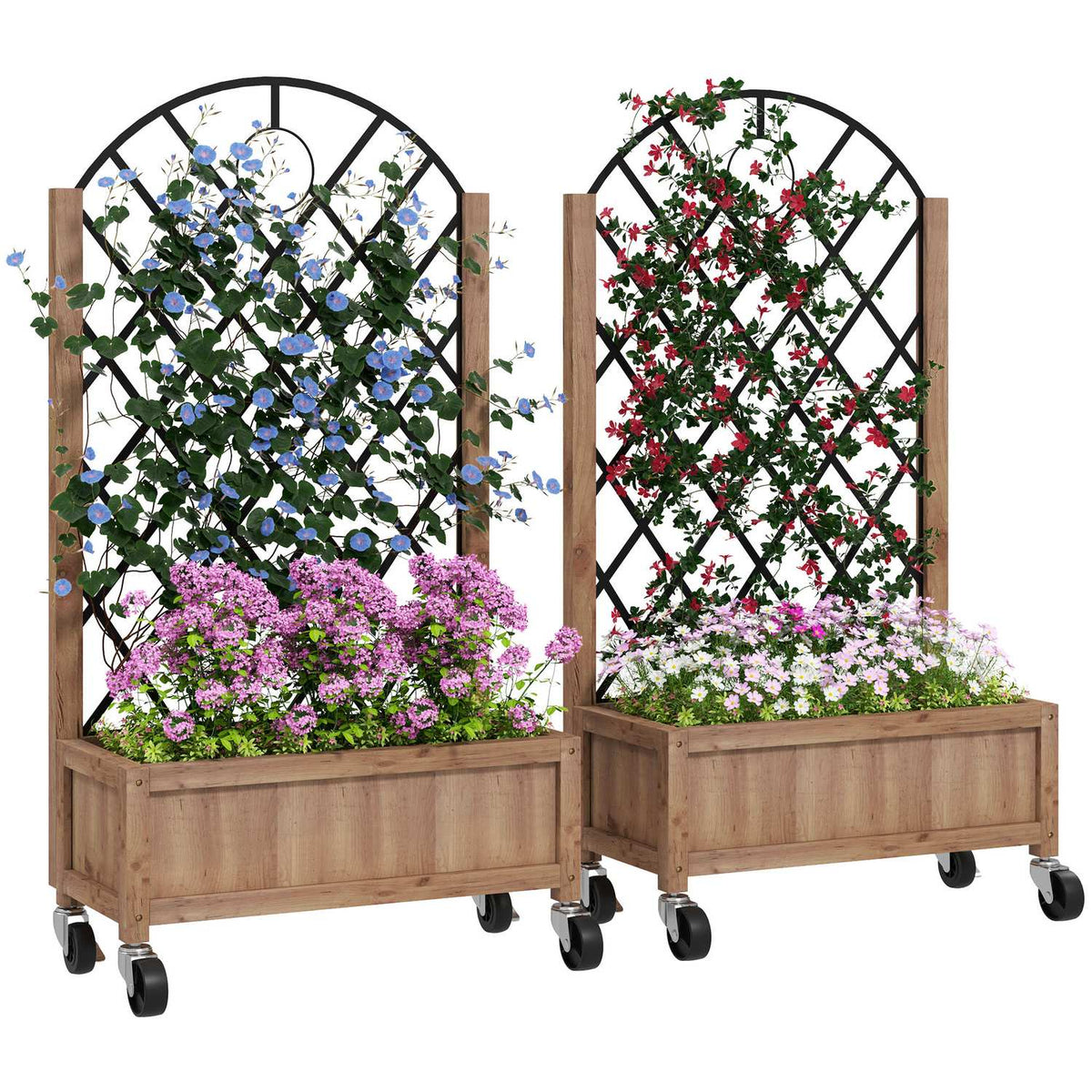 Set of 2 raised bed plant boxes with rollers, trellis, trellis plant pot, flower box, wood, garden trellis 152 x 25 x 97 cm for garden, balcony, terrace, flower pot for climbing plants, basket plants
