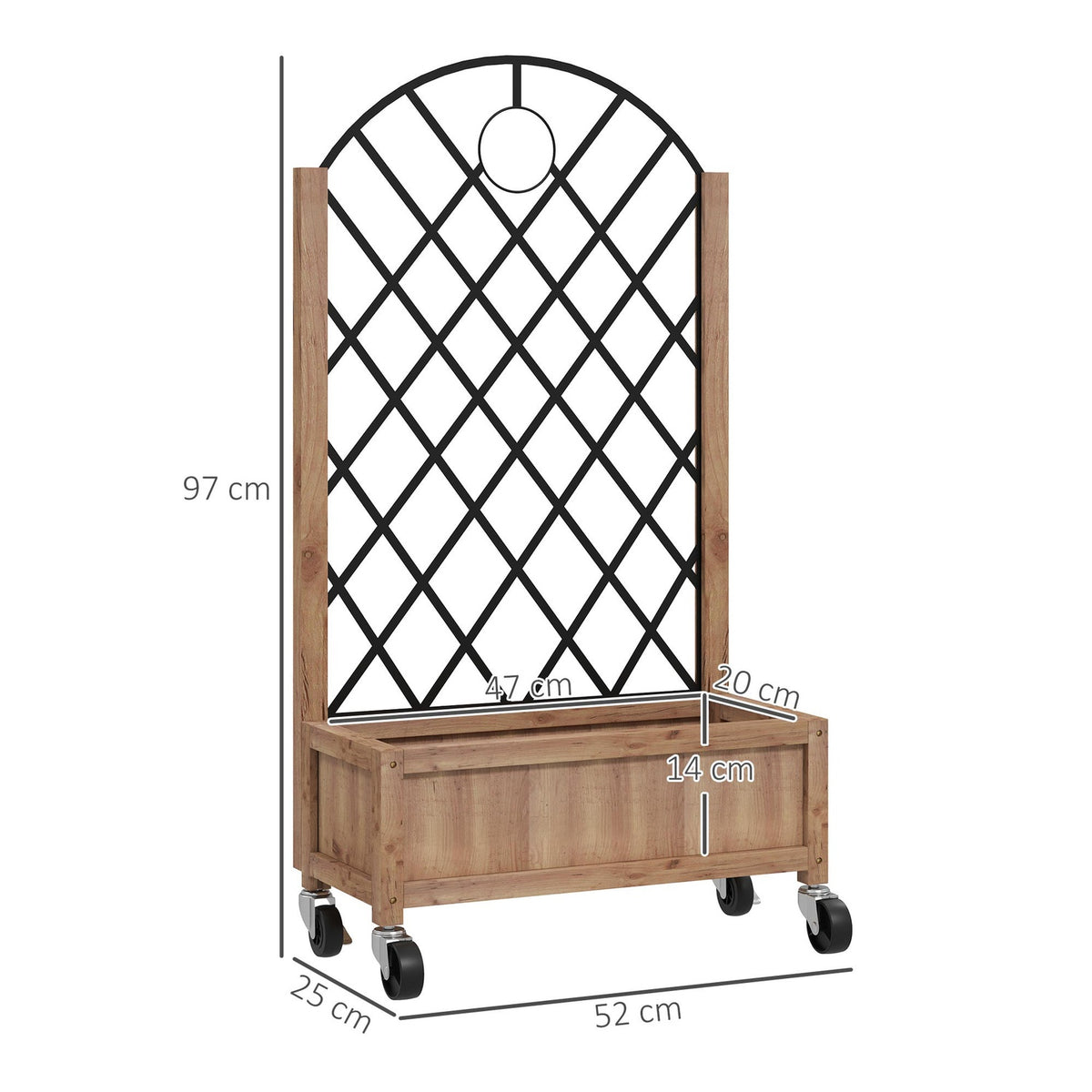 Set of 2 raised bed plant boxes with rollers, trellis, trellis plant pot, flower box, wood, garden trellis 152 x 25 x 97 cm for garden, balcony, terrace, flower pot for climbing plants, basket plants
