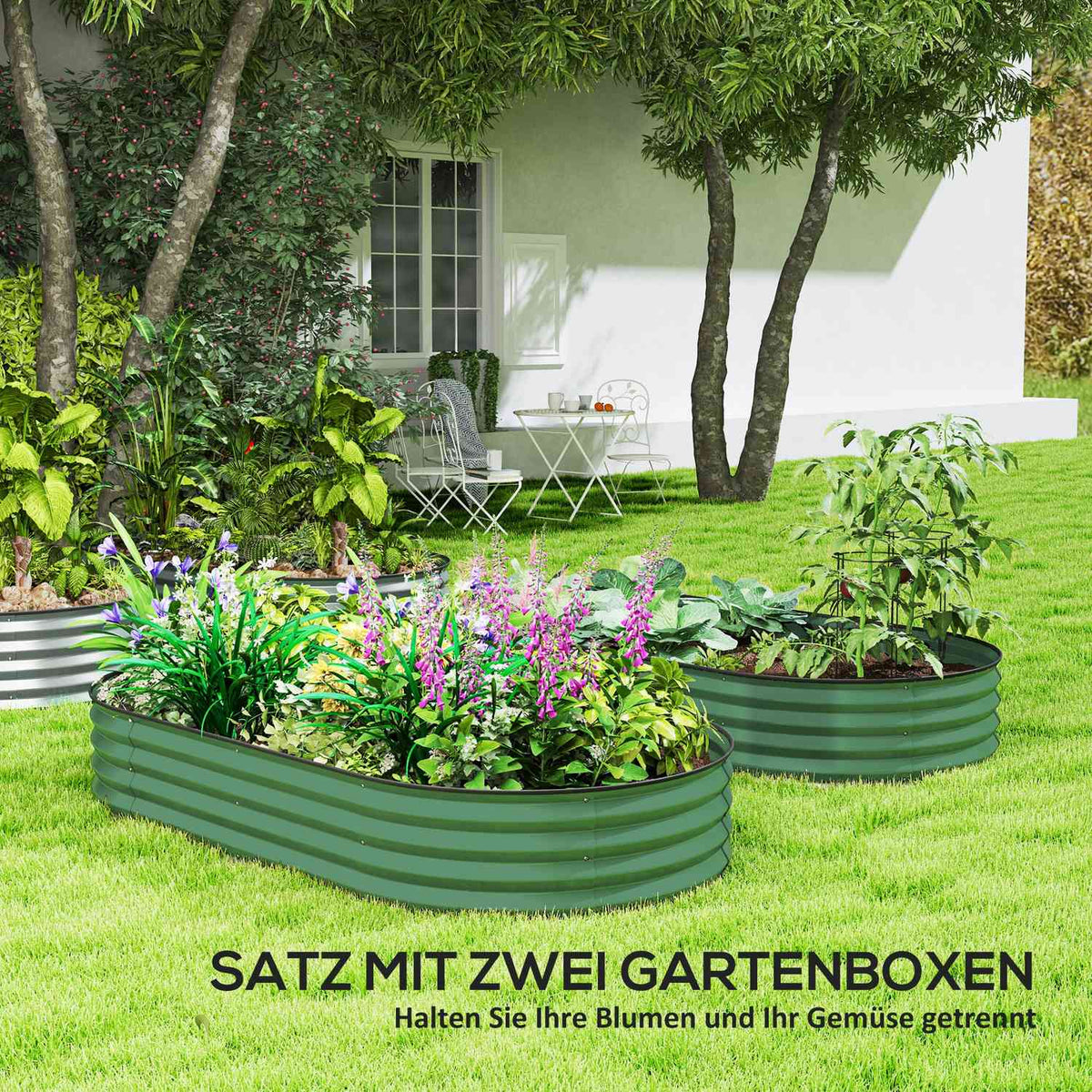 Set of 2 raised beds made of steel, plant bed, cold frame, garden bed, flower box, stackable, plant box, vegetable bed, 181 x 93 x 30 cm for garden, balcony, plant pot for flowers, plants, vegetables