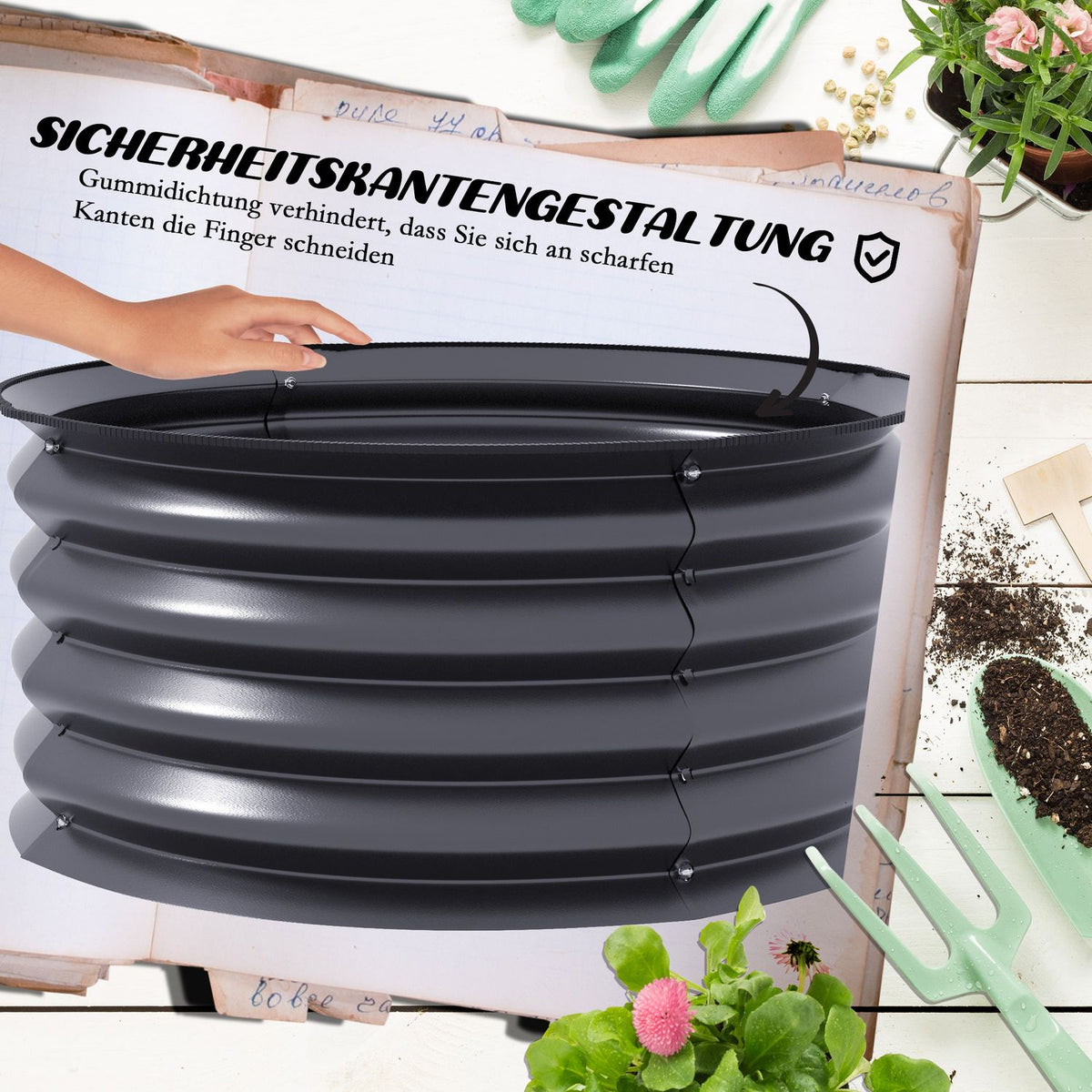 Set of 2 raised beds made of steel, plant bed, cold frame, garden bed, flower box, stackable, plant box, vegetable bed, diameter 60 x 30 cm for garden, balcony, plant pot for flowers, plants, vegetables