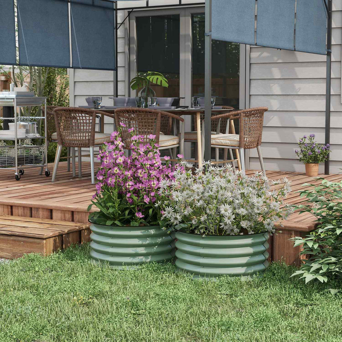 Set of 2 raised beds made of steel, plant bed, cold frame, garden bed, flower box, stackable, plant box, vegetable bed, diameter 60 x 30 cm for garden, balcony, plant pot for flowers, plants, vegetables