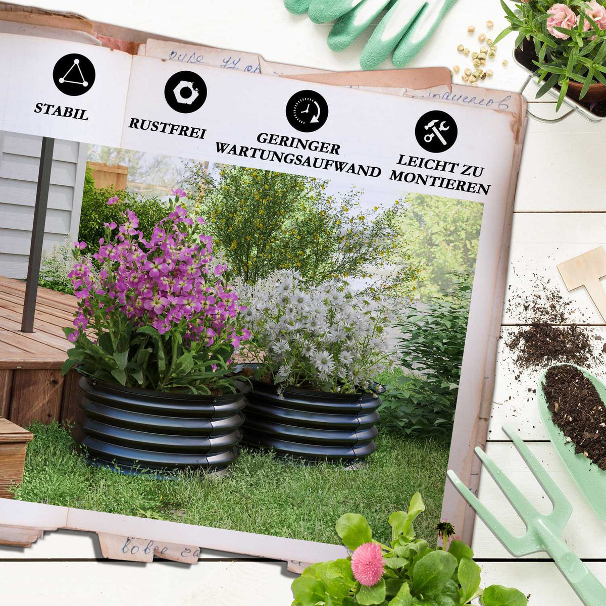 Set of 2 raised beds made of steel, plant bed, cold frame, garden bed, flower box, stackable, plant box, vegetable bed, diameter 60 x 30 cm for garden, balcony, plant pot for flowers, plants, vegetables