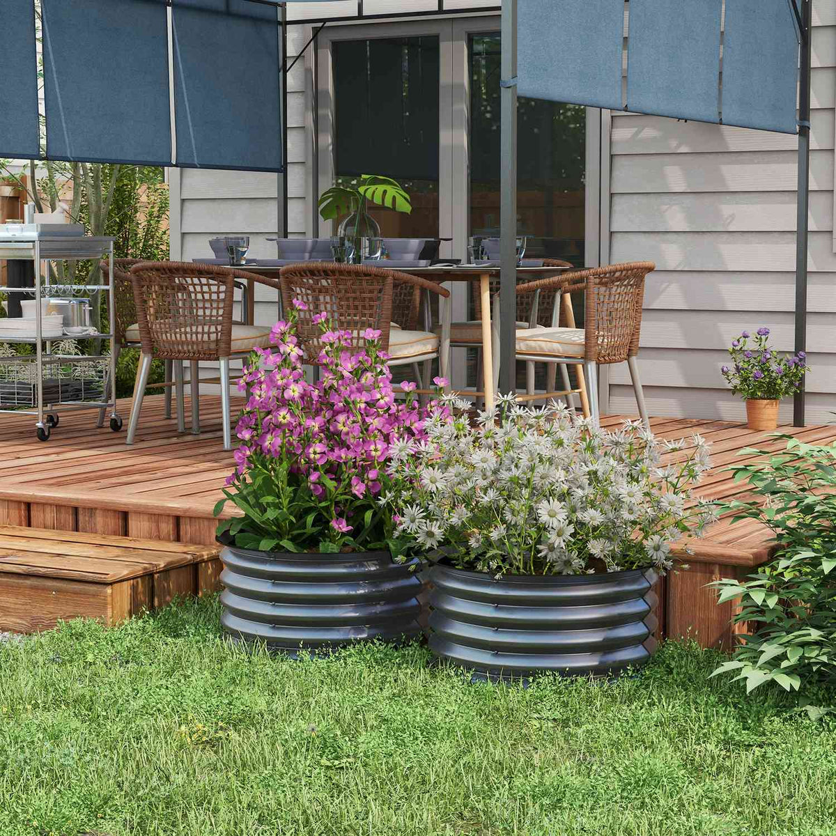 Set of 2 raised beds made of steel, plant bed, cold frame, garden bed, flower box, stackable, plant box, vegetable bed, diameter 60 x 30 cm for garden, balcony, plant pot for flowers, plants, vegetables