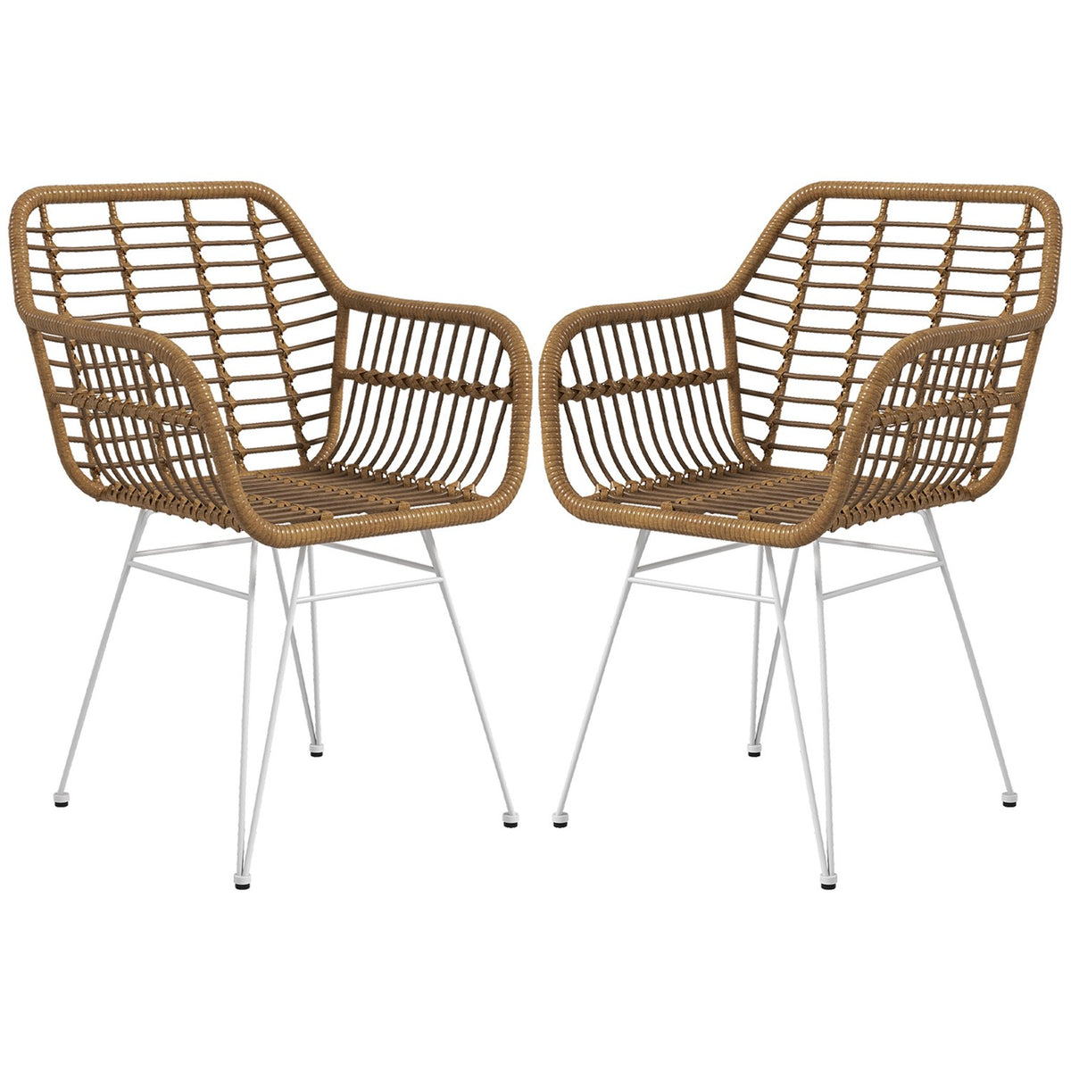 Set of 2 rattan dining room chairs, load capacity 120 kg, ergonomic, with backrest, steel legs, in boho style, 56 x 60 x 79 cm, natural