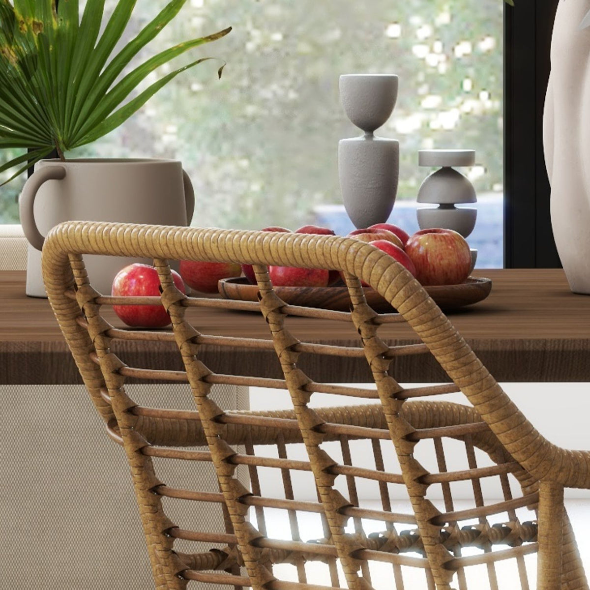 Set of 2 rattan dining room chairs, load capacity 120 kg, ergonomic, with backrest, steel legs, in boho style, 56 x 60 x 79 cm, natural