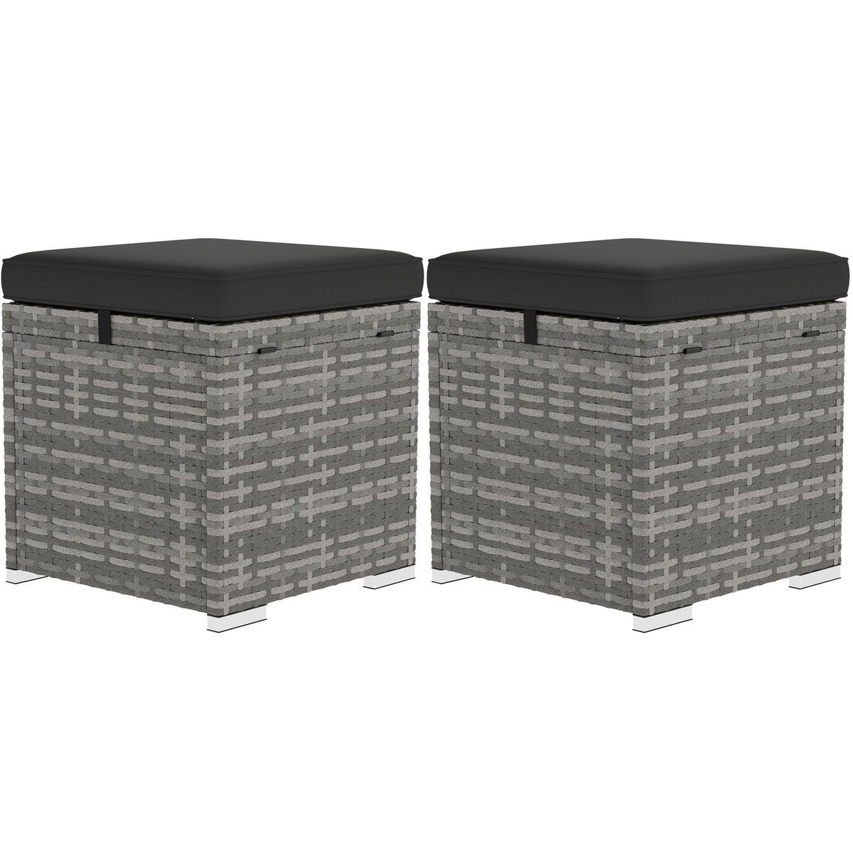 Set of 2 rattan stools with rattan look, storage space, cushion lid, 120 kg, load-bearing, weatherproof, garden stool, footstool, garden furniture for outdoor garden, terrace, 40 x 40 x 41 cm, dark gray