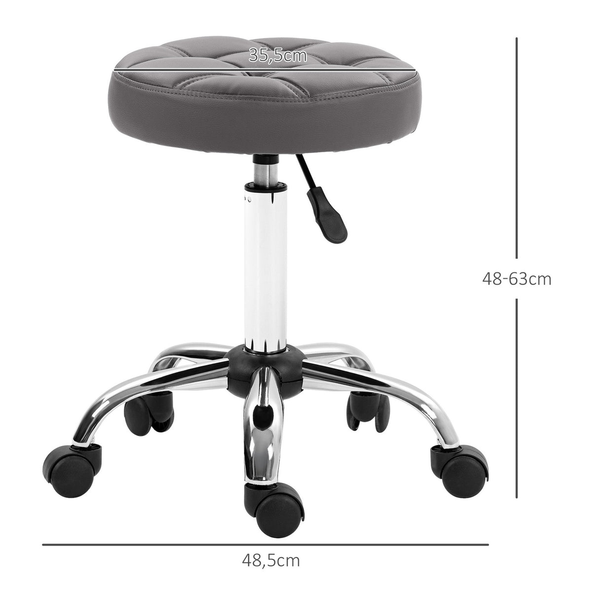 Set of 2 rolling stools, diameter 35.5 x 48-63 cm, height-adjustable swivel stool, rotating work stool with wheels, salon stool for living room, office