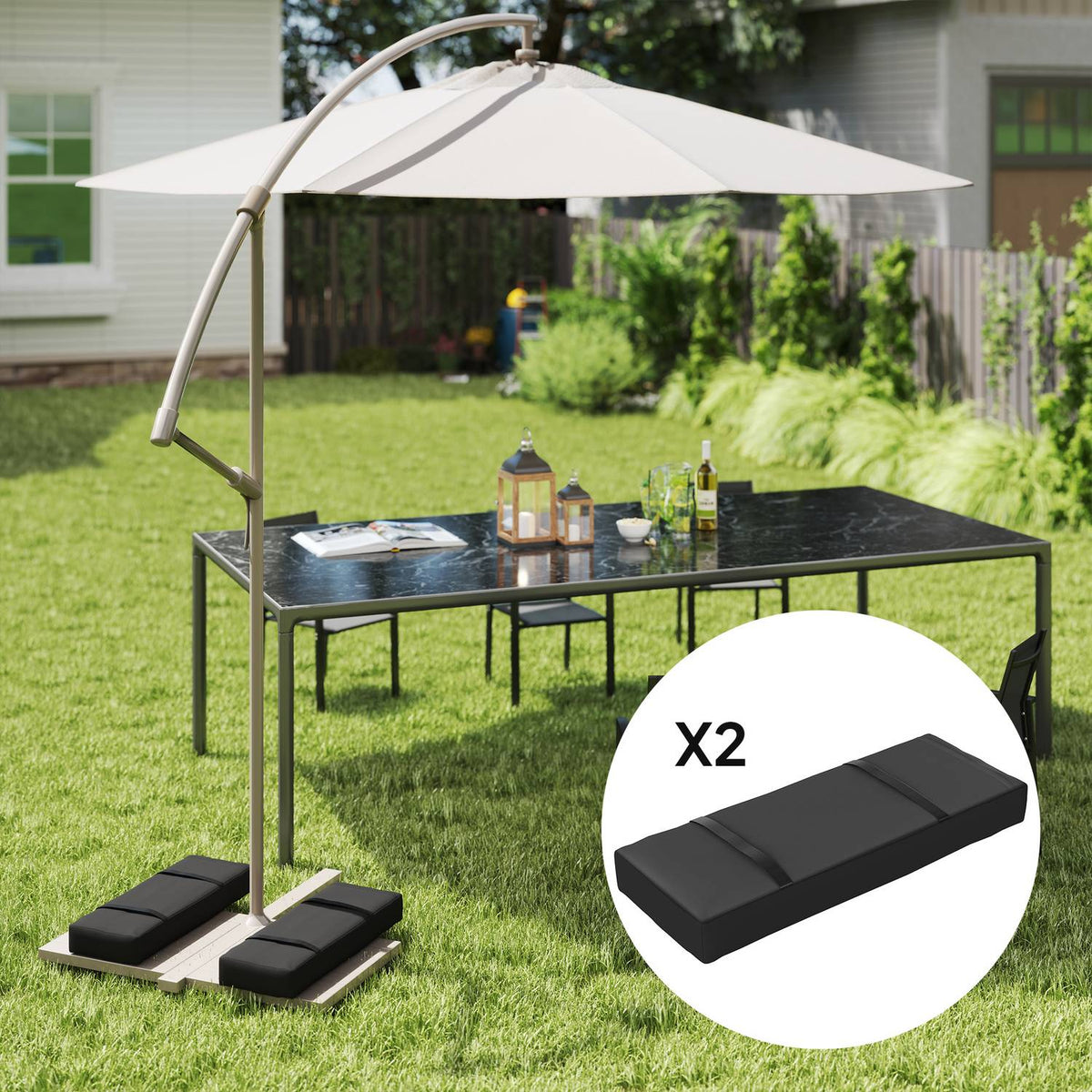 Set of 2 sandbags for parasols that can be filled up to 25 kg. Sandbag for umbrella stands, 600D Oxford weighted for filling, weighted umbrella base weight for outdoor umbrella stands, black