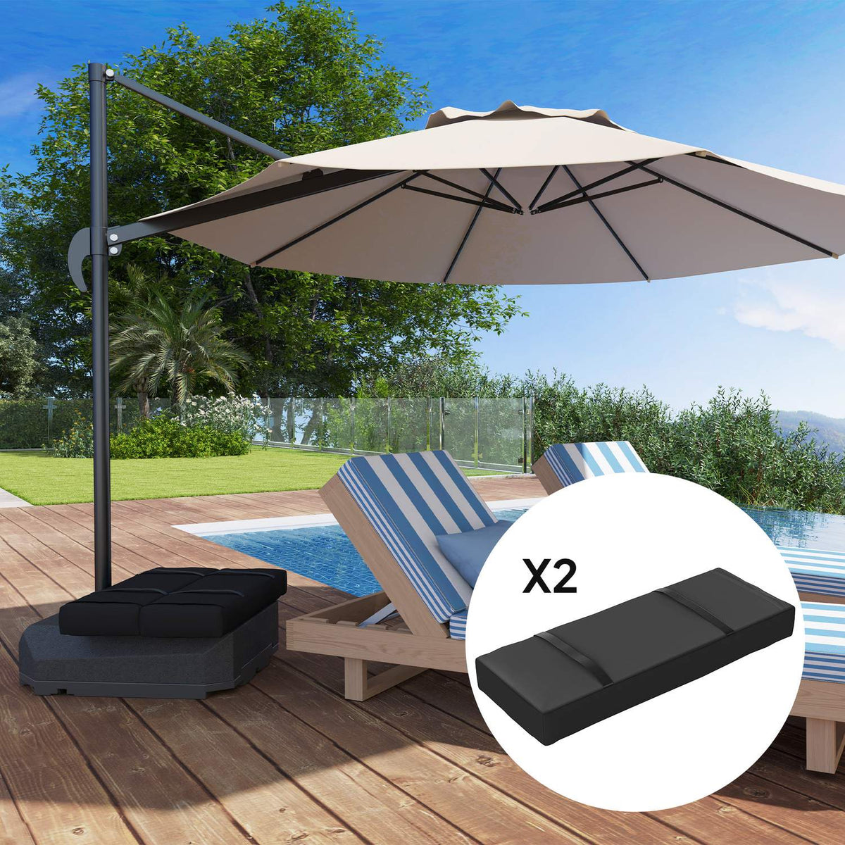 Set of 2 sandbags for parasols that can be filled up to 25 kg. Sandbag for umbrella stands, 600D Oxford weighted for filling, weighted umbrella base weight for outdoor umbrella stands, black
