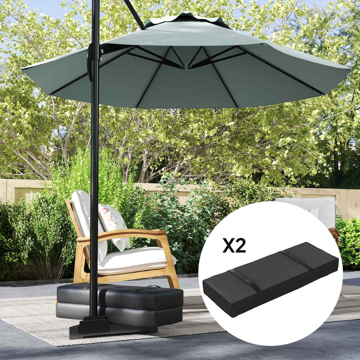 Set of 2 sandbags for parasols that can be filled up to 25 kg. Sandbag for umbrella stands, 600D Oxford weighted for filling, weighted umbrella base weight for outdoor umbrella stands, black