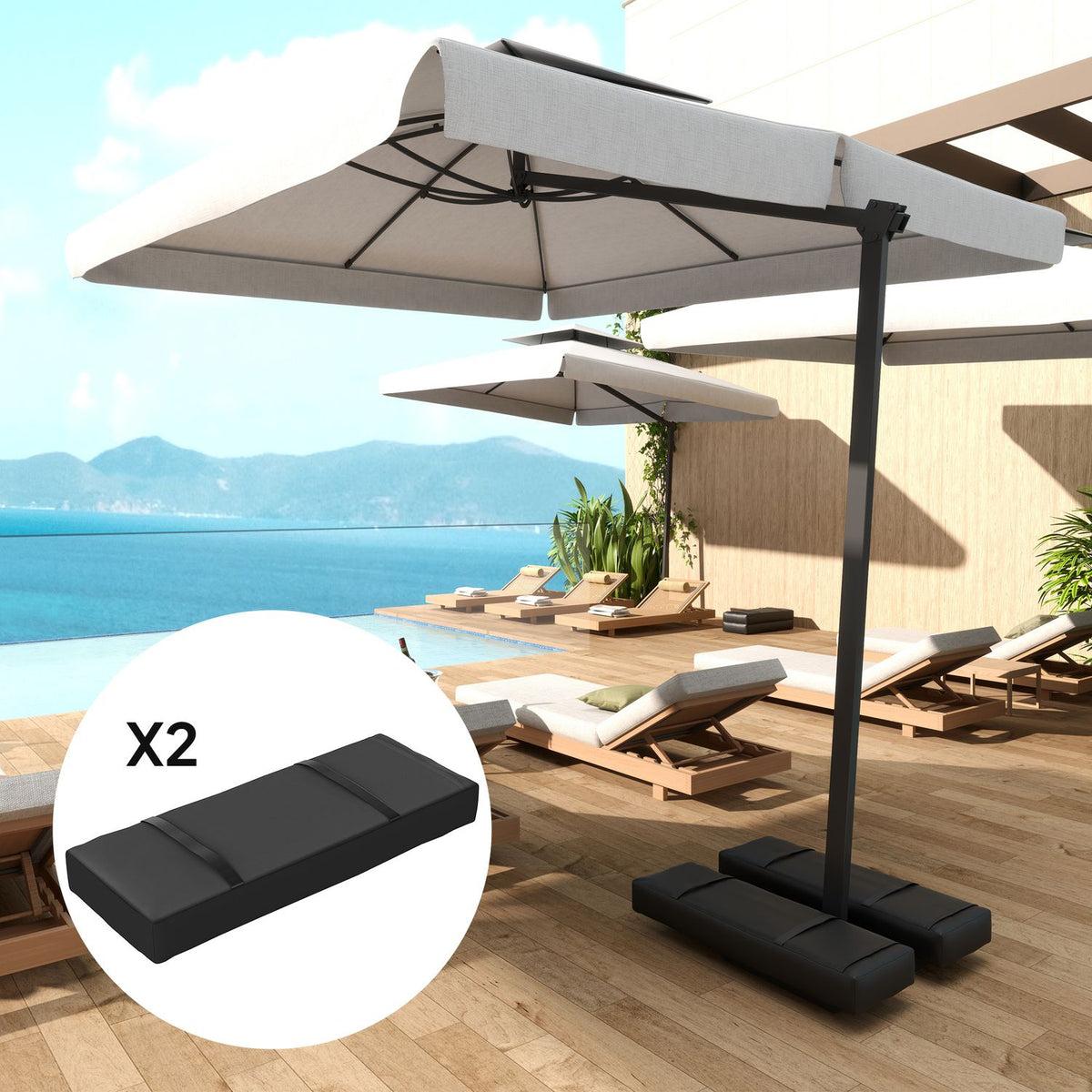 Set of 2 sandbags for parasols that can be filled up to 25 kg. Sandbag for umbrella stands, 600D Oxford weighted for filling, weighted umbrella base weight for outdoor umbrella stands, black