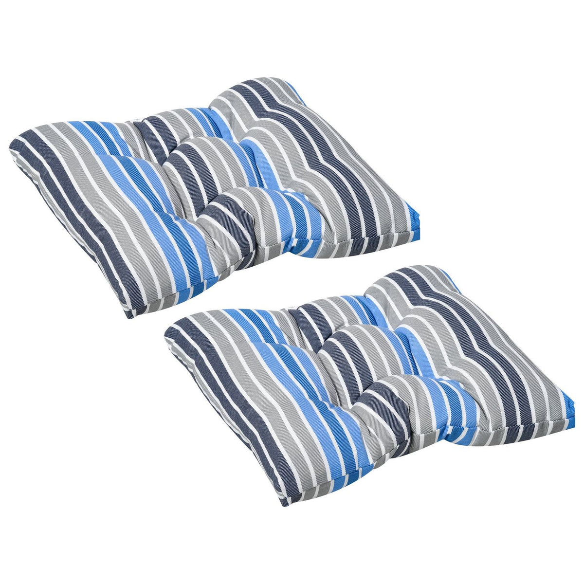 Set of 2 seat cushions, chair cushions, easy to clean, blue stripes, 50Lx45Wx8D cm