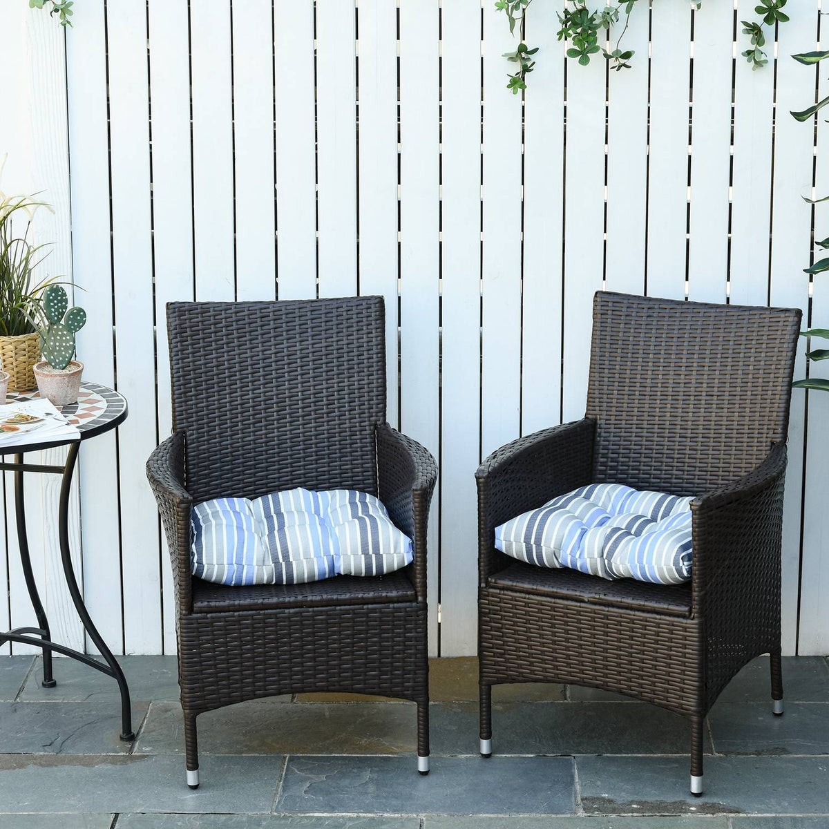 Set of 2 seat cushions, chair cushions, easy to clean, blue stripes, 50Lx45Wx8D cm